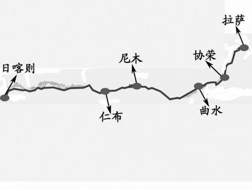拉日鐵路中途設(shè)置的協(xié)榮、曲水、尼木、仁布站位置分布示意圖。記者田俊制圖
