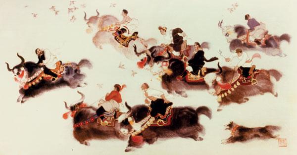 2、《賽牦?！?20×64cm-西藏布畫-1979年作-獲建國30周年全國美展二等獎并被中國美術(shù)館收藏.jpg