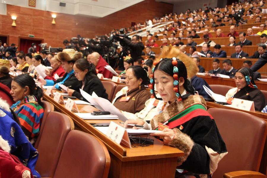 代表在認(rèn)真閱讀會議材料.JPG